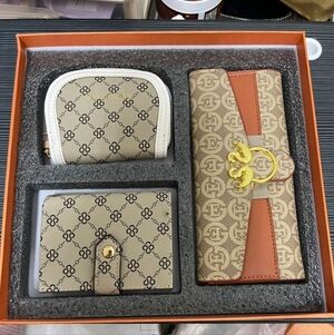 Designer Beige and Brown Wallet Set
